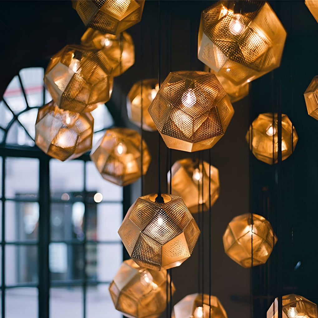 AstraLume | Geometric Round Pendant Lamp In Electrolytic Metal