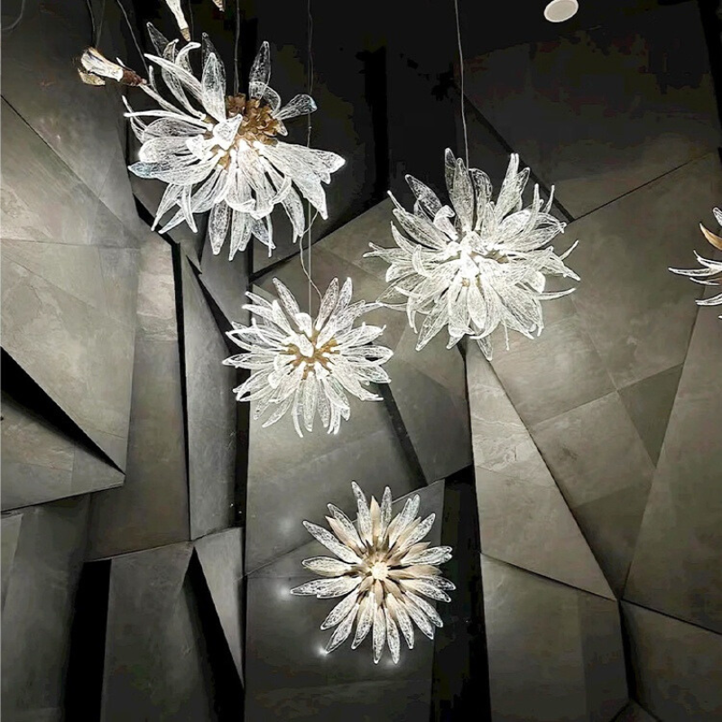 Liora Bloom Sunflower Glass Chandelier With Copper Frame and LED