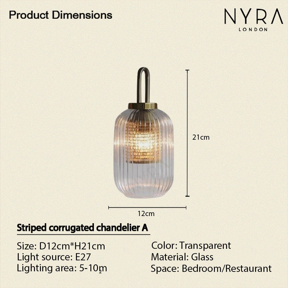 Solmere Nordic Glass Pendant Light With Fluted Stripe Glow LED