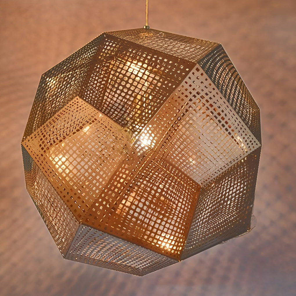 AstraLume | Geometric Round Pendant Lamp In Electrolytic Metal