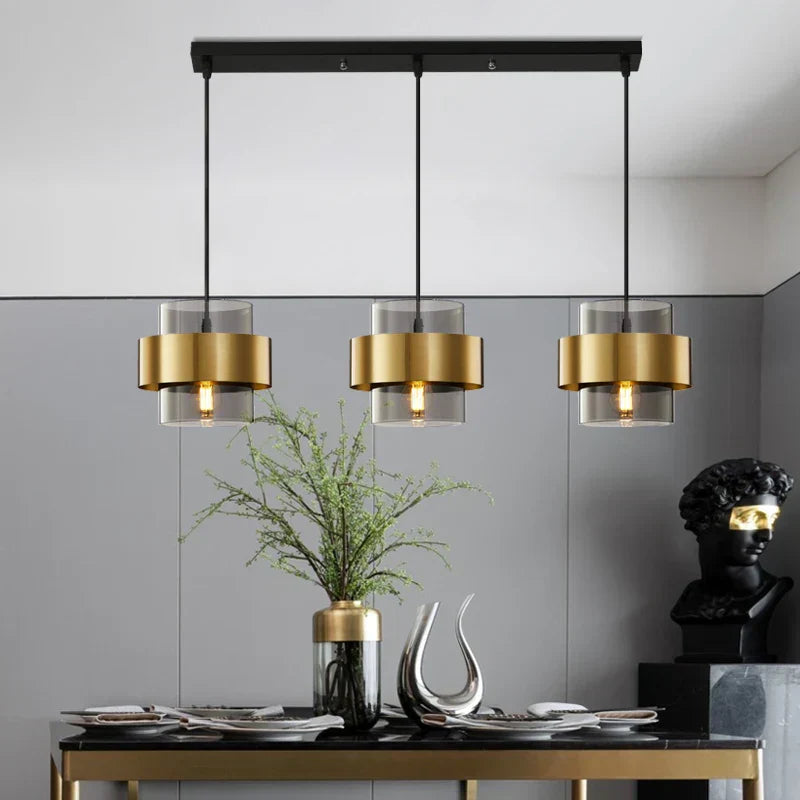 Aurelia Noir Brass Glass Chandelier With Smoke Glass Shades