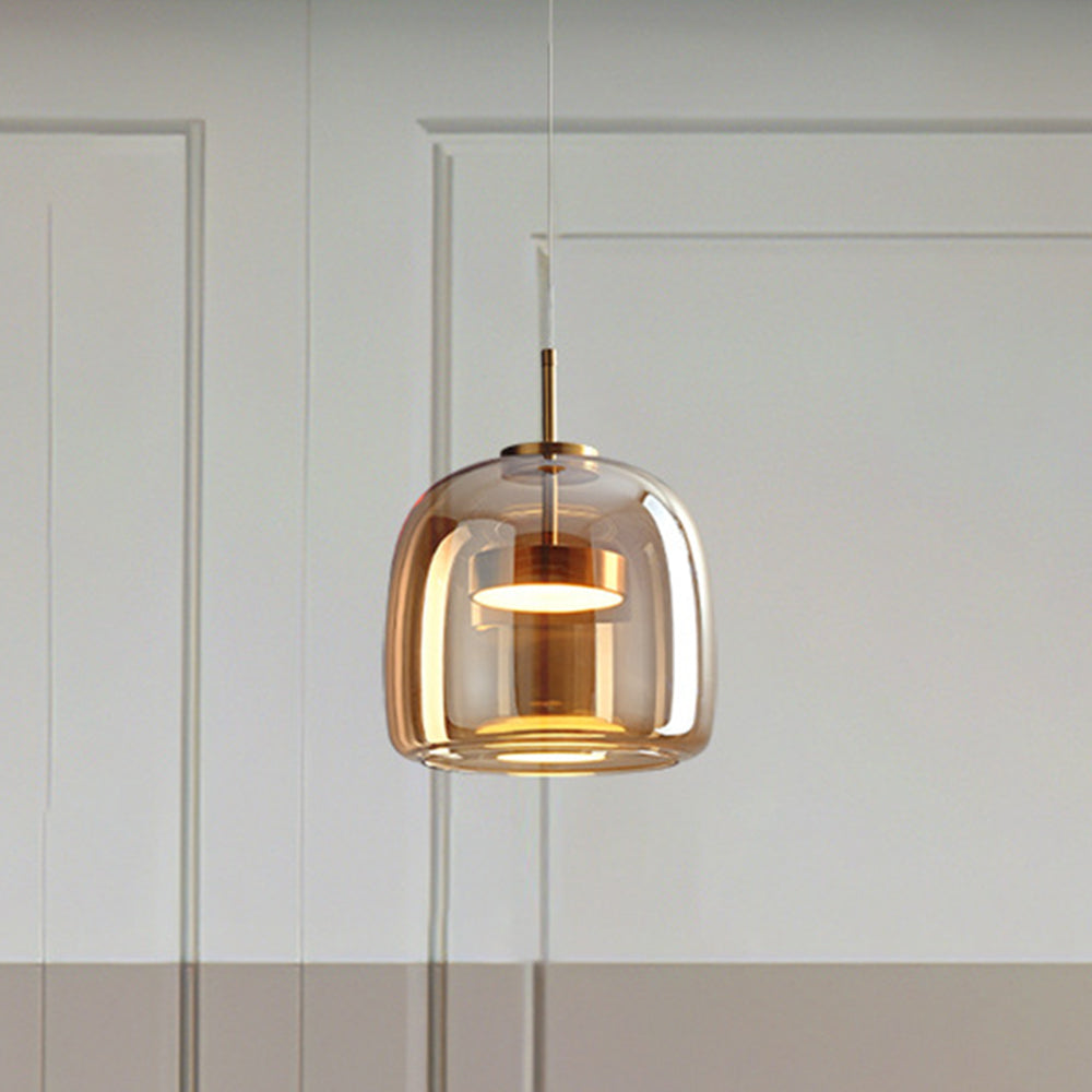 Lumira Retro LED Pendant Light in Gold Metal Amber Glass