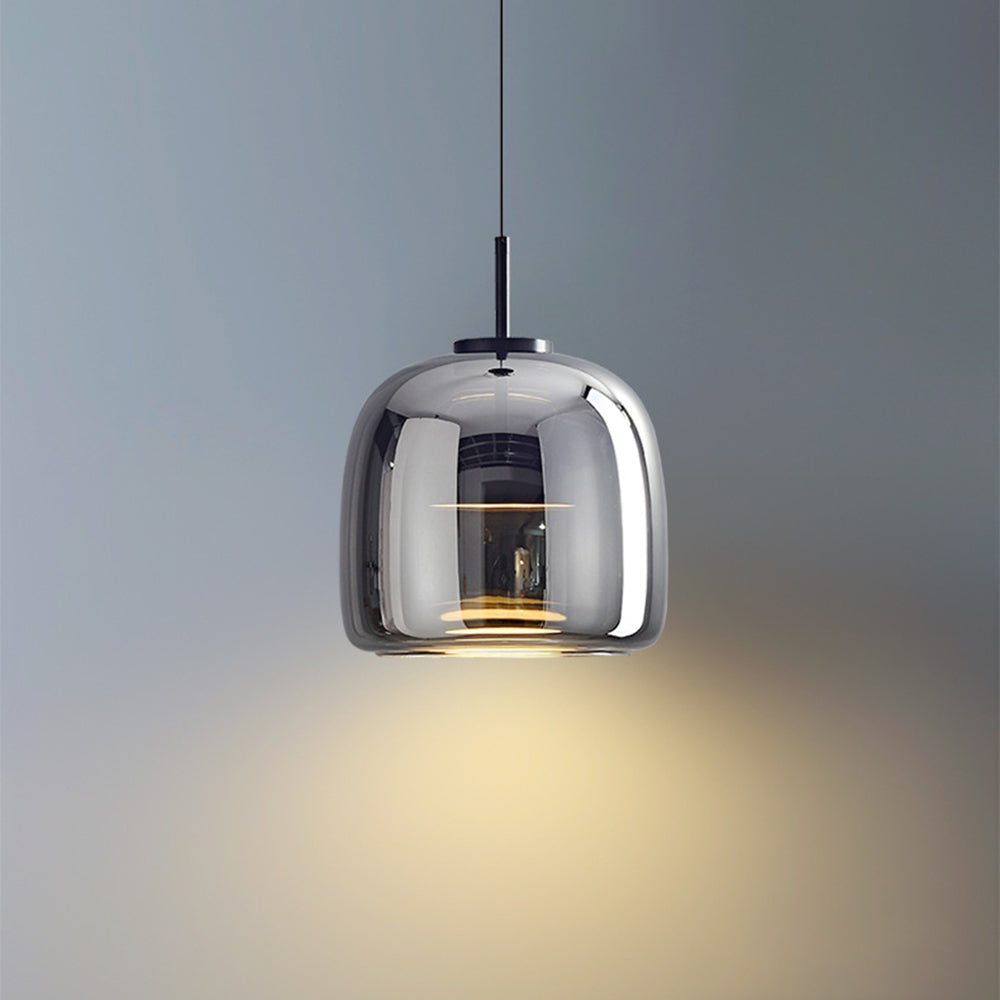 Lumira Retro LED Pendant Light in Gold Metal Amber Glass