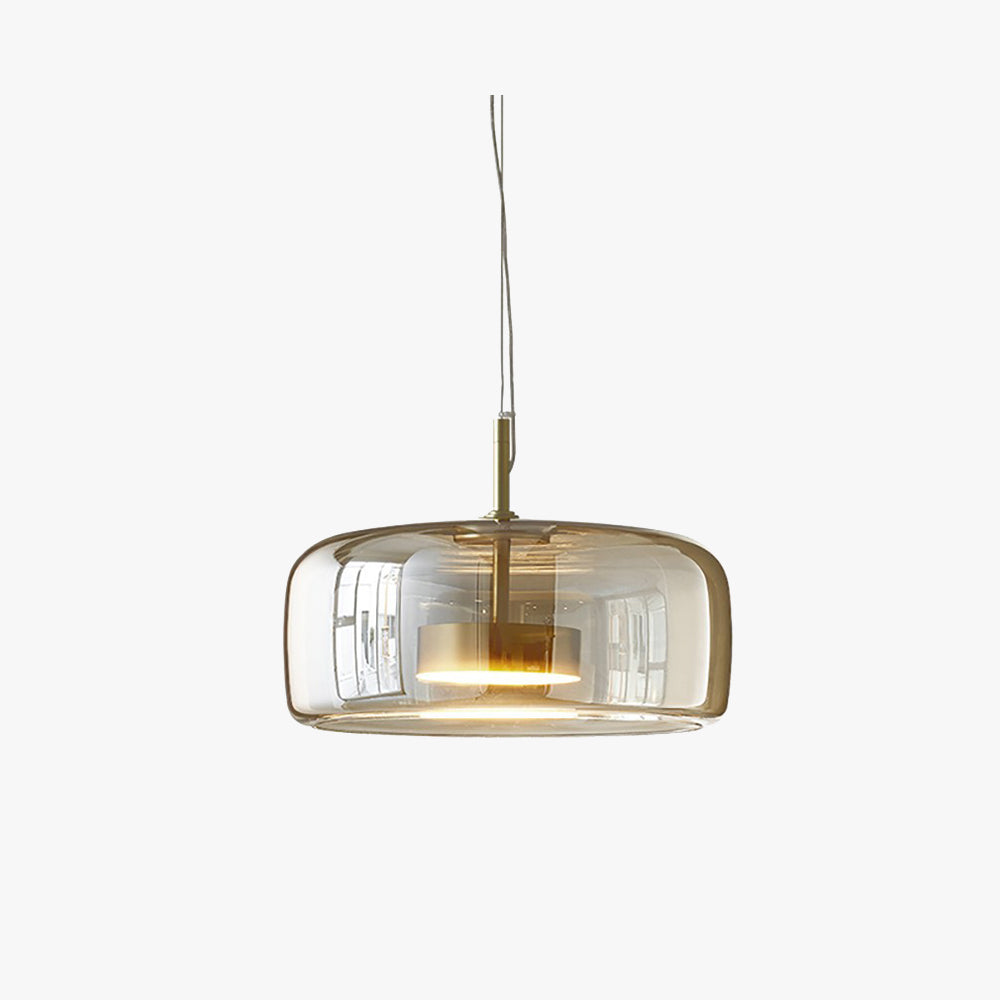 Lumira Retro LED Pendant Light in Gold Metal Amber Glass