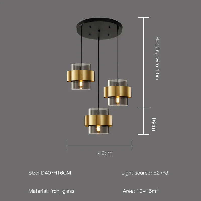 Aurelia Noir Brass Glass Chandelier With Smoke Glass Shades