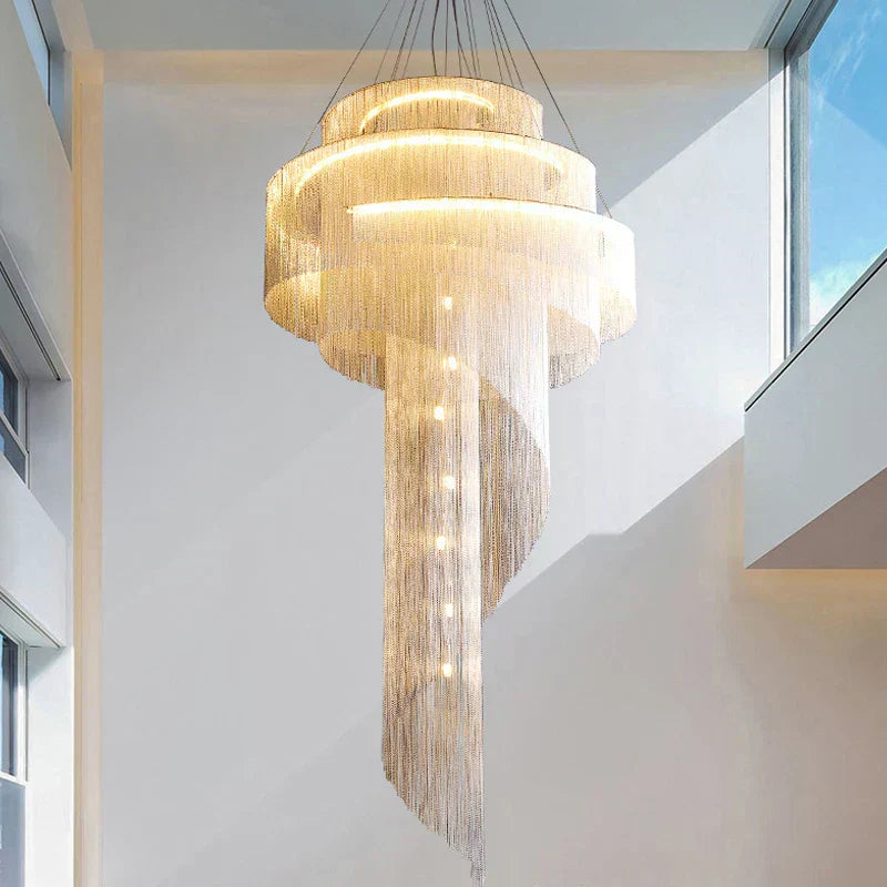 AstraLuxe Spiral Tassel Crystal Ceiling Light Chandelier