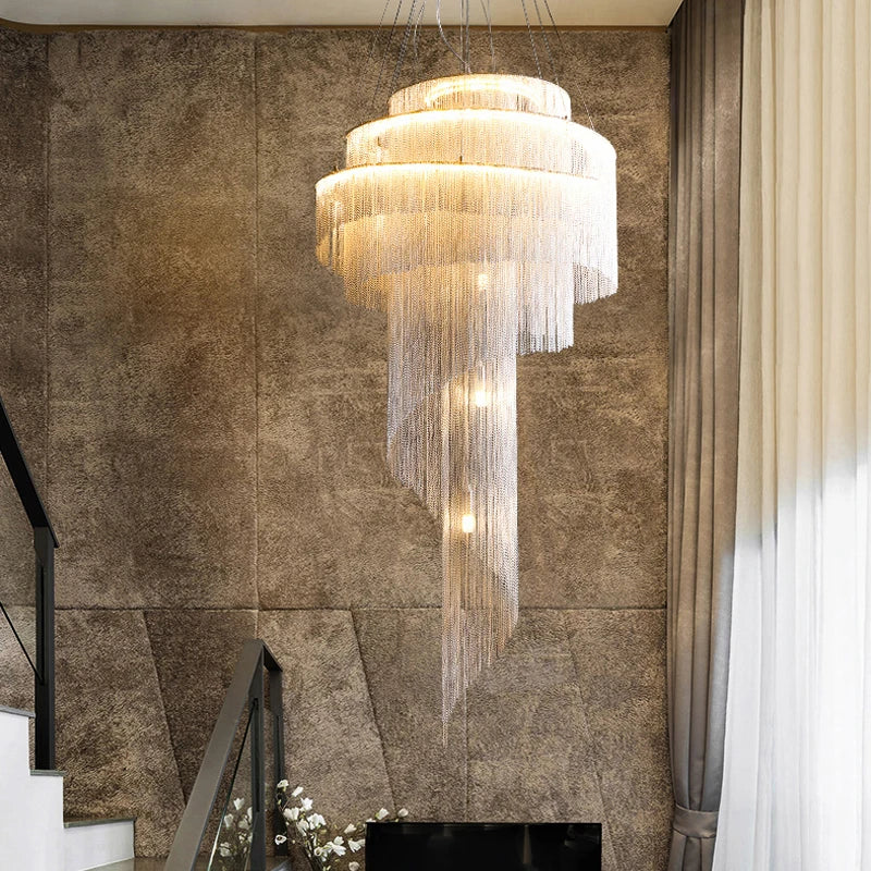 AstraLuxe Spiral Tassel Crystal Ceiling Light Chandelier