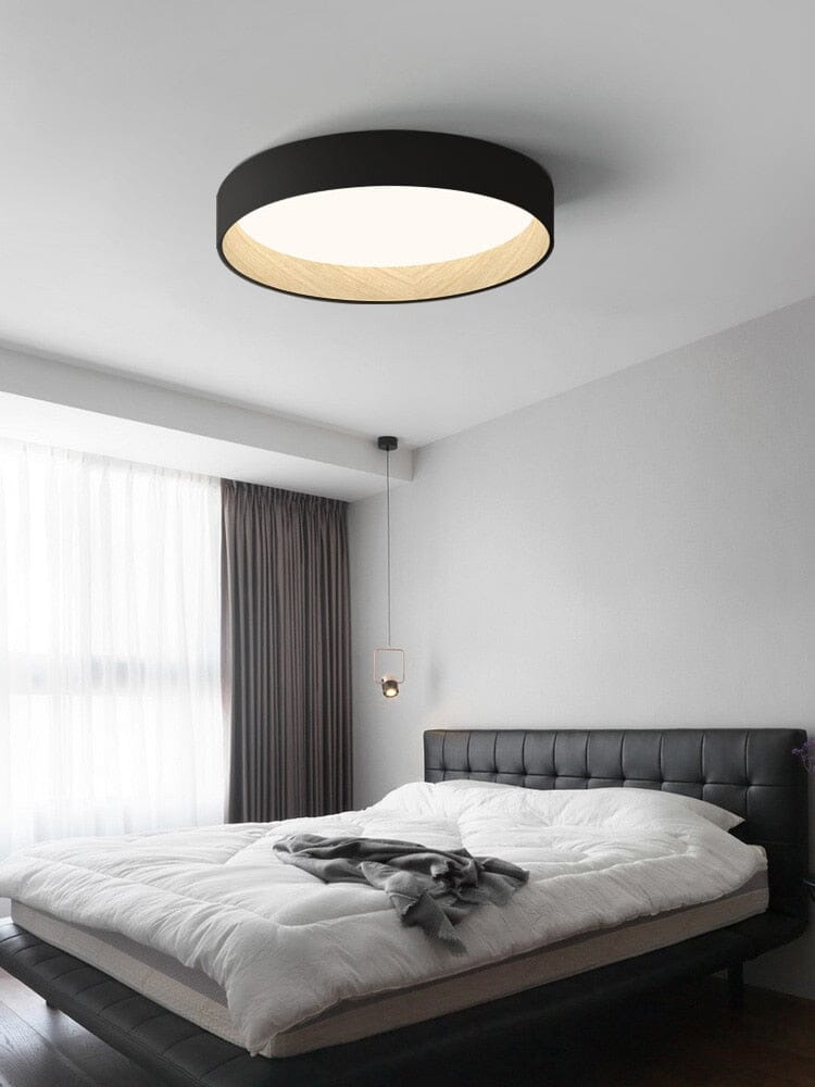 LumaNest Minimal Flush Mount Ceiling Light With Wood Grain Accent