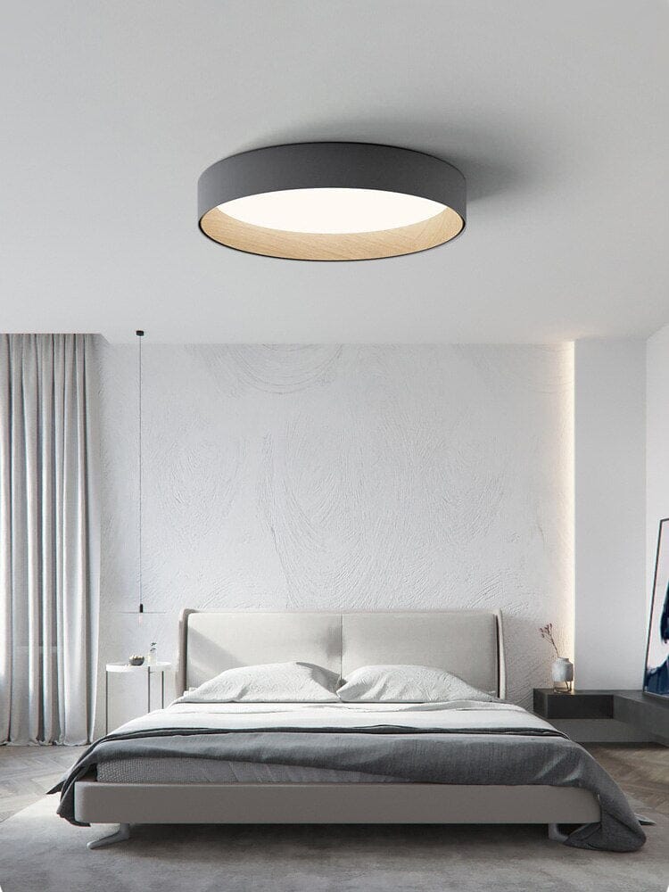 LumaNest Minimal Flush Mount Ceiling Light With Wood Grain Accent