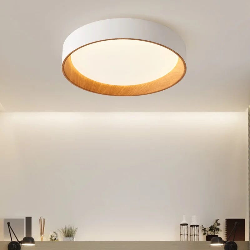 LumaNest Minimal Flush Mount Ceiling Light With Wood Grain Accent
