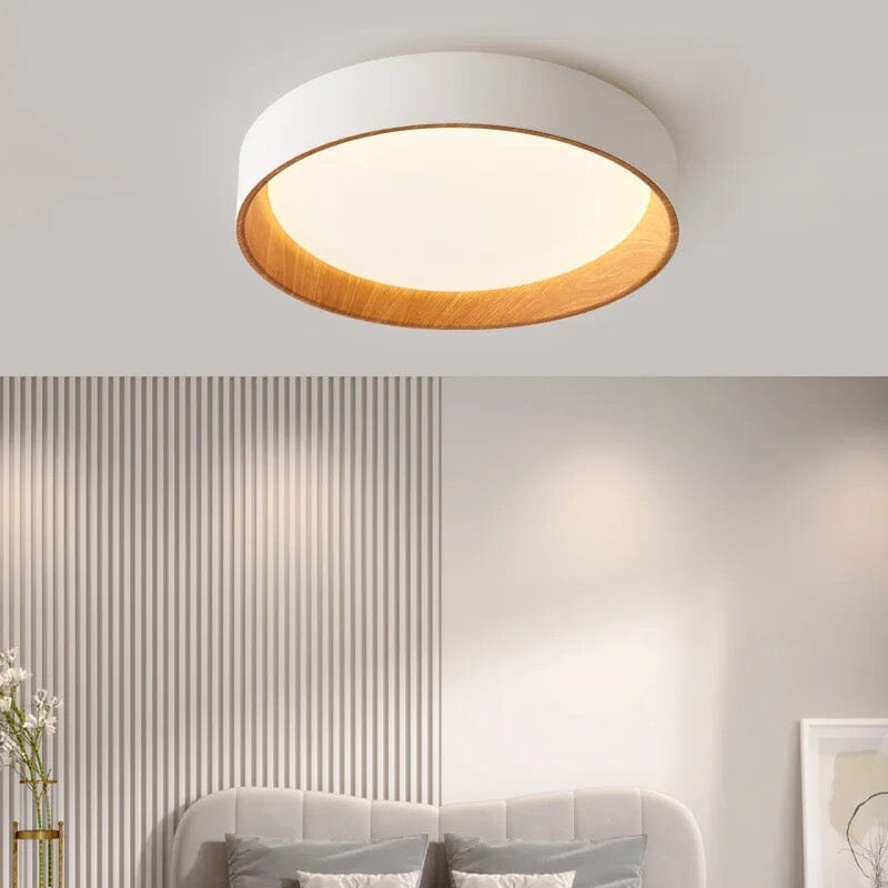 LumaNest Minimal Flush Mount Ceiling Light With Wood Grain Accent