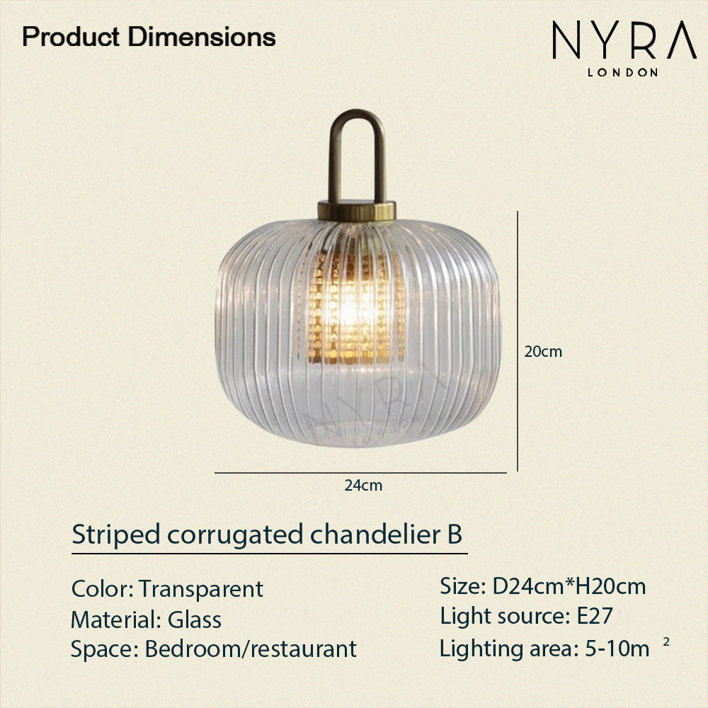 Solmere Nordic Glass Pendant Light With Fluted Stripe Glow LED