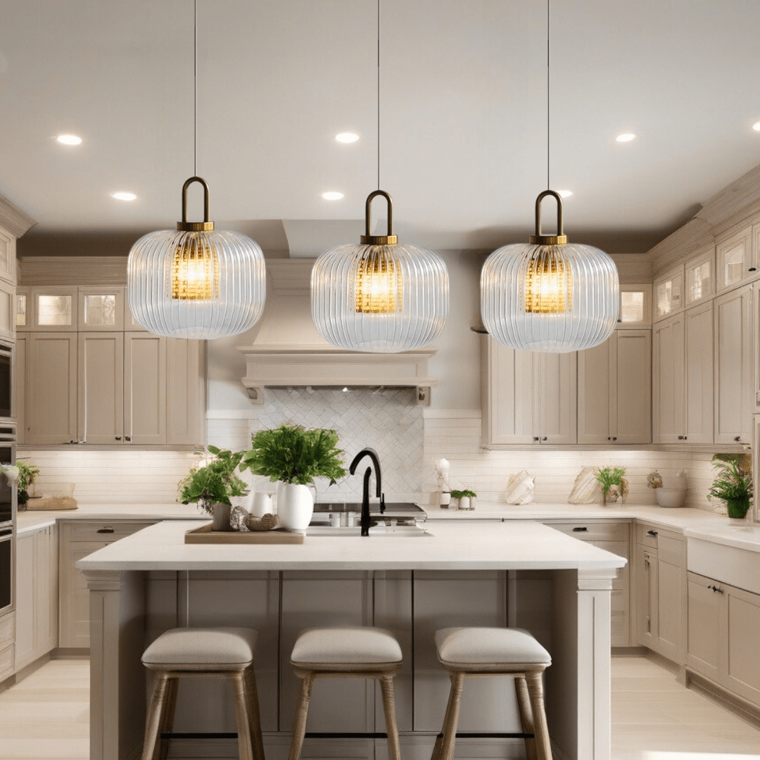 Solmere Nordic Glass Pendant Light With Fluted Stripe Glow LED