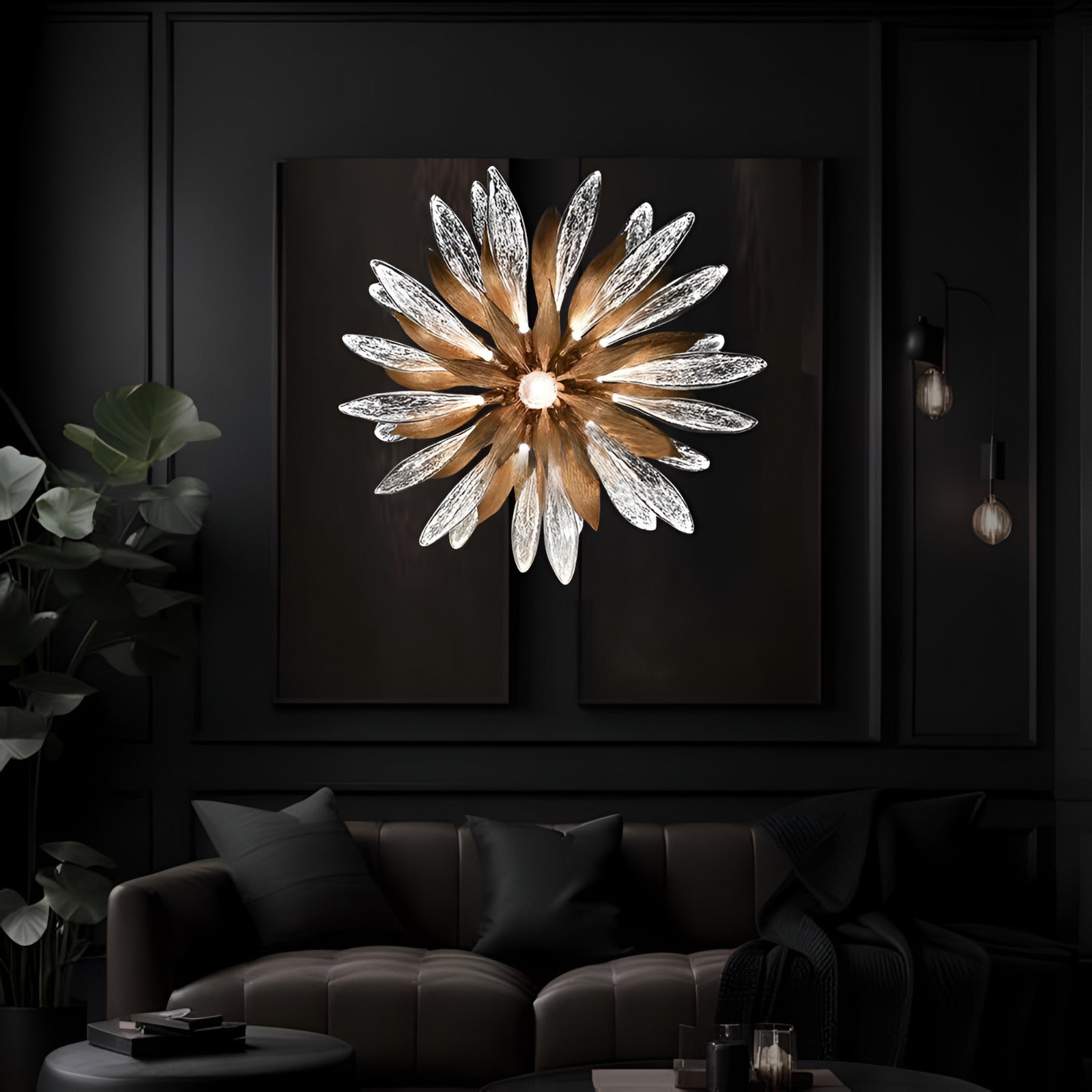 Liora Bloom Sunflower Glass Chandelier With Copper Frame and LED