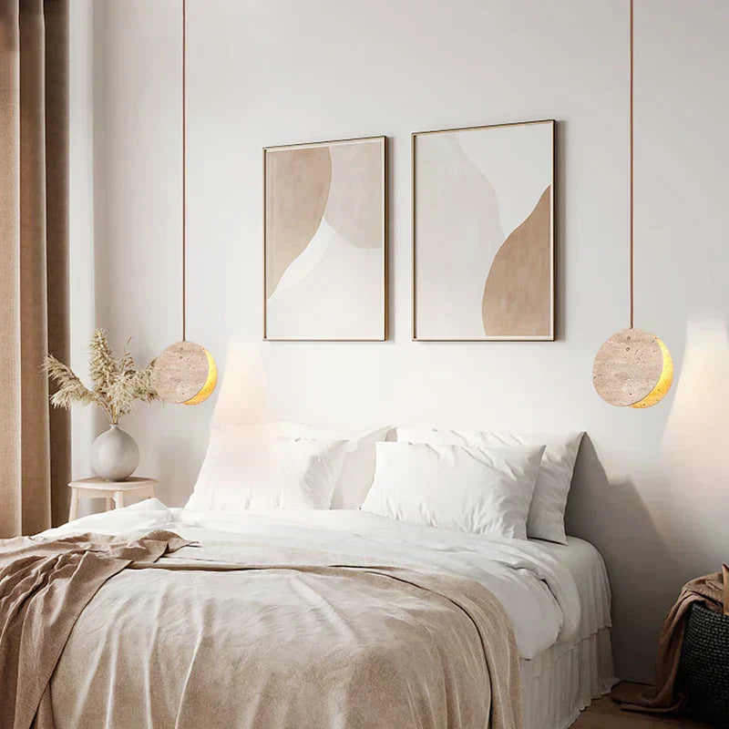 Kirena Travertine Pendant Light With Crystal Cylinders