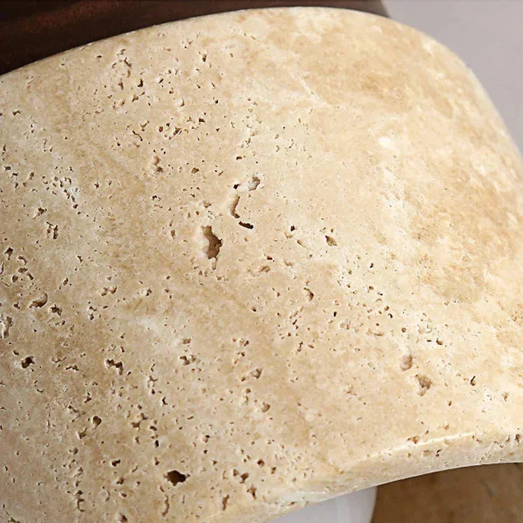 Liora Travertine And Wood Table Lamp With E27 LED Bulb