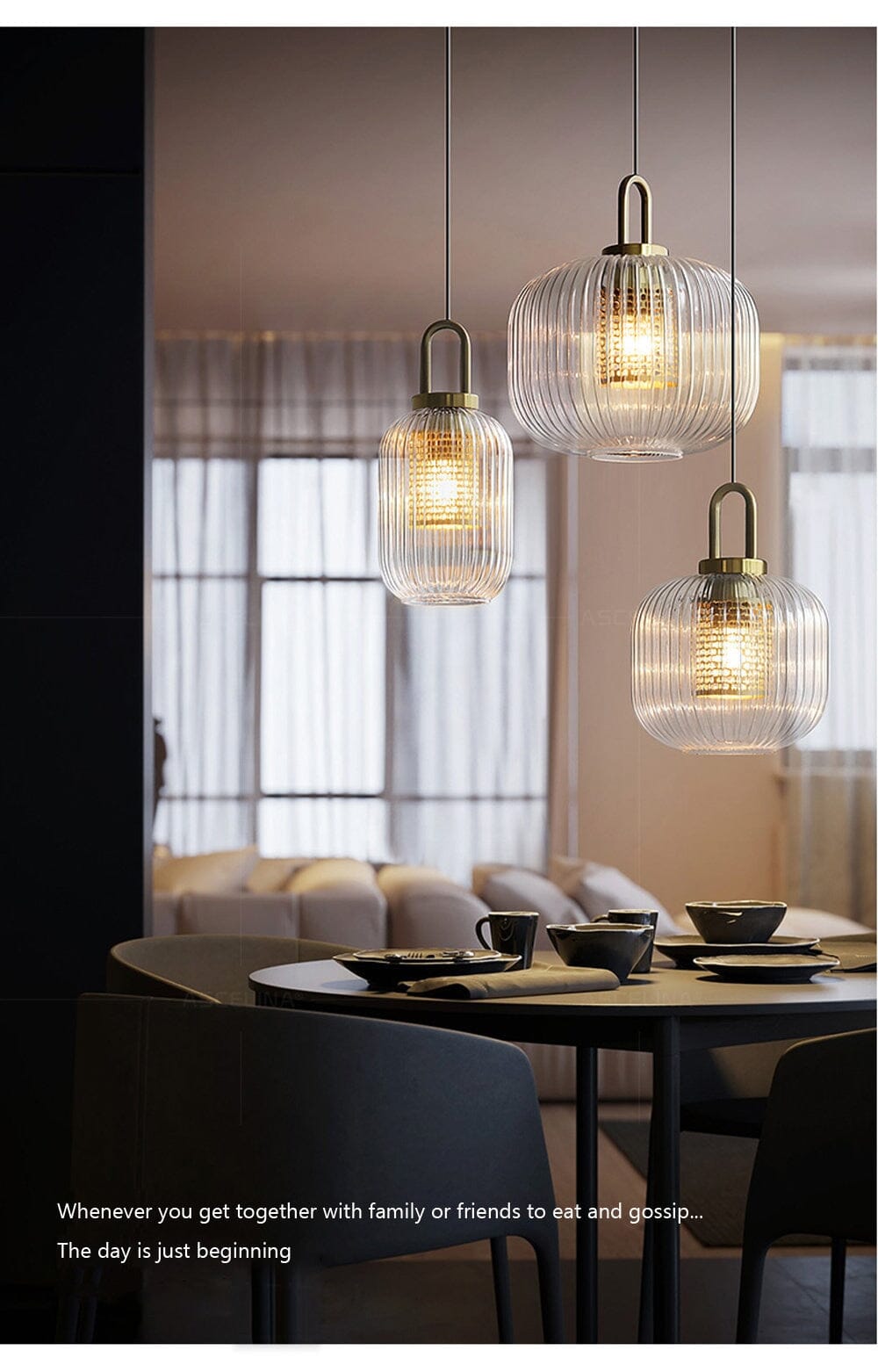Solmere Nordic Glass Pendant Light With Fluted Stripe Glow LED