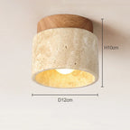 Liora Travertin- und Holz-Tischlampe mit E27 LED-Birne