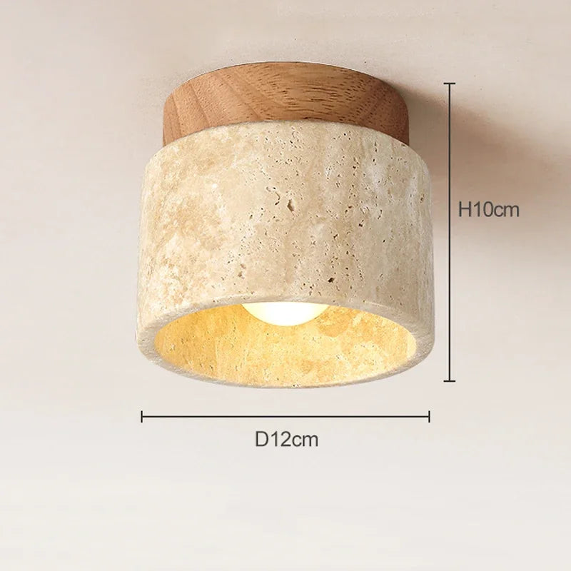 Liora Travertine And Wood Table Lamp With E27 LED Bulb