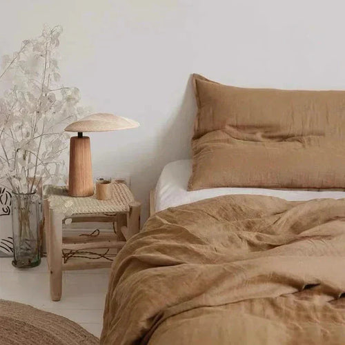 Aeron LED Table Lamp With Wood And Cloth Shade E27 Included