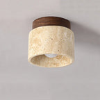 Liora Travertin- und Holz-Tischlampe mit E27 LED-Birne
