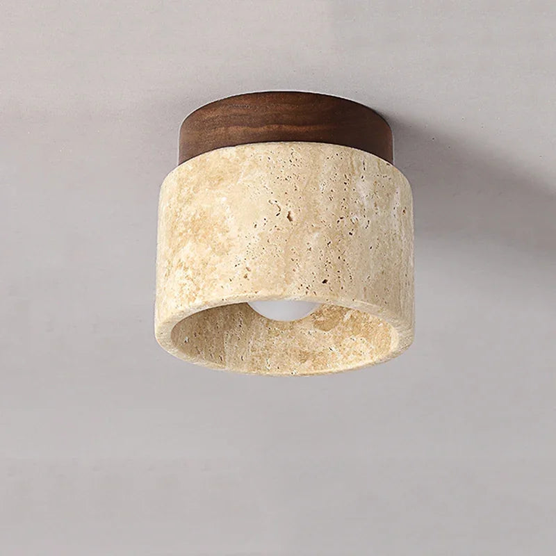 Liora Travertine And Wood Table Lamp With E27 LED Bulb