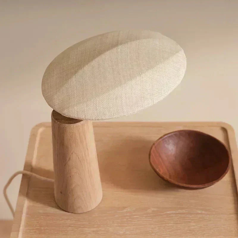 Aeron LED Table Lamp With Wood And Cloth Shade E27 Included