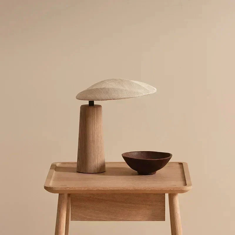 Aeron LED Table Lamp With Wood And Cloth Shade E27 Included