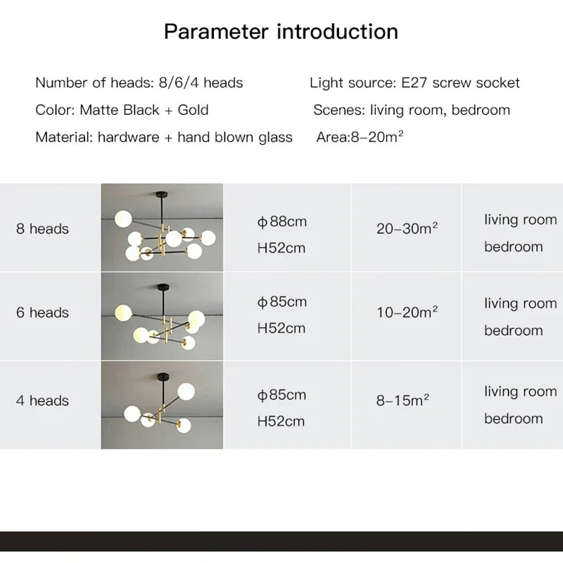 Auralis Kronleuchter Schwarz und Gold Verstellbare Deckenleuchte