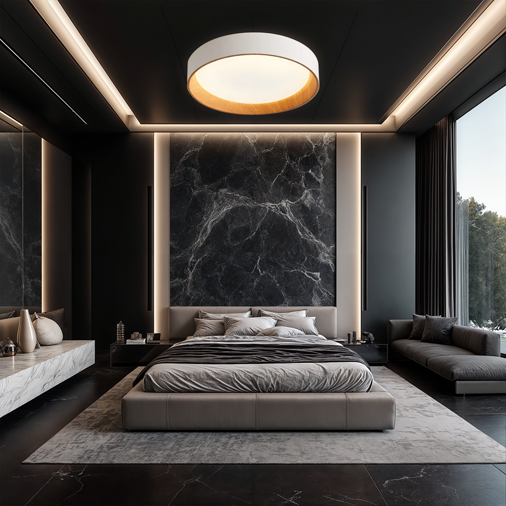 LumaNest Minimal Flush Mount Ceiling Light With Wood Grain Accent