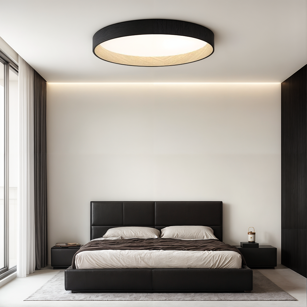 LumaNest Minimal Flush Mount Ceiling Light With Wood Grain Accent