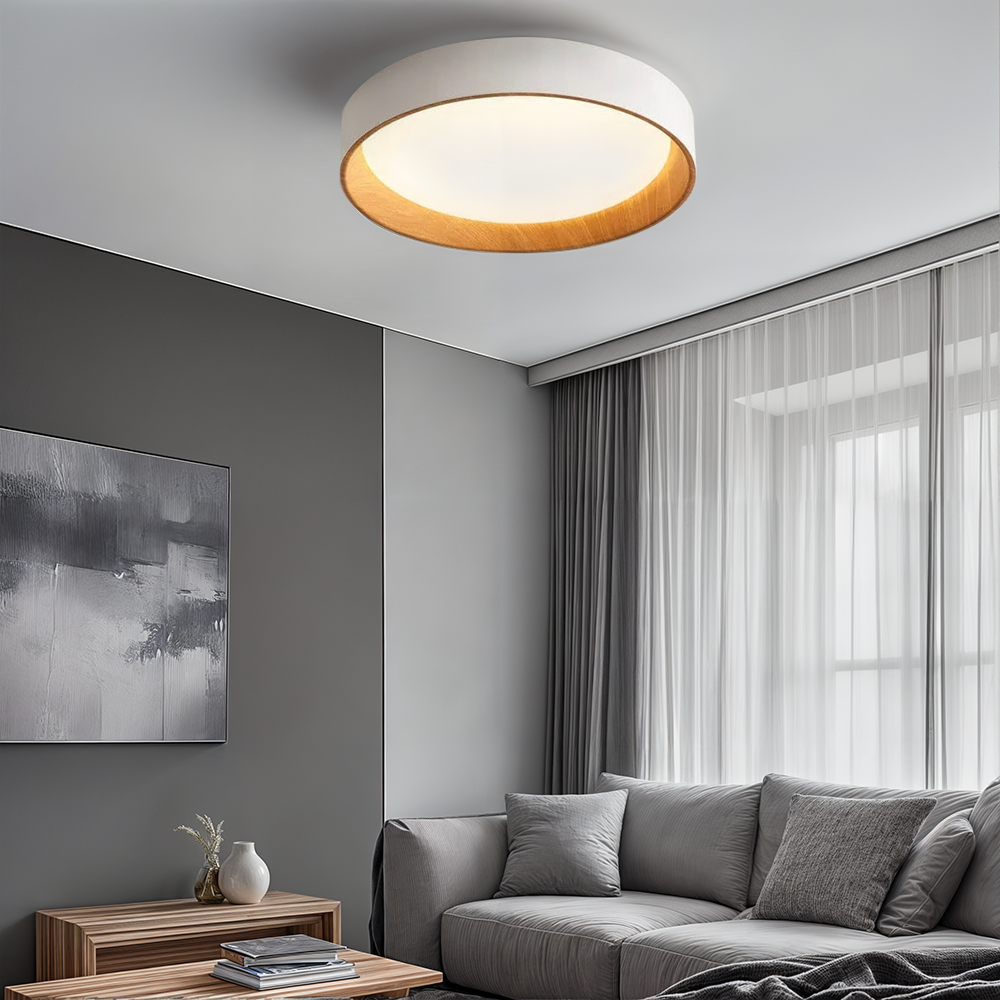 LumaNest Minimal Flush Mount Ceiling Light With Wood Grain Accent