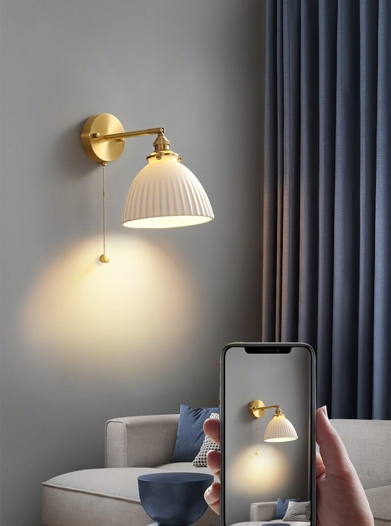Astraea Ceramic Wall Light | Pleated Cup Shade Bulb Included