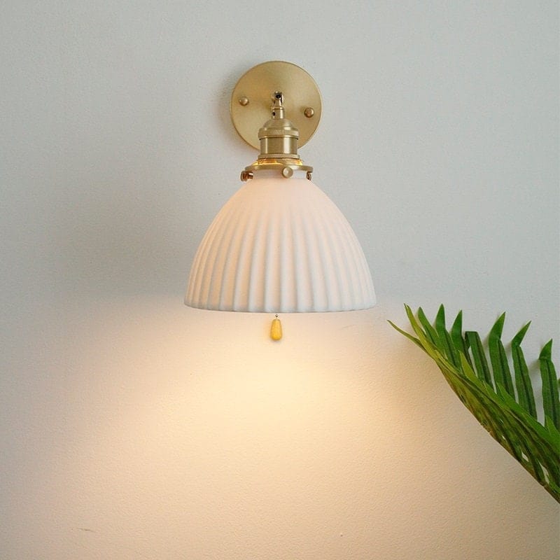 Astraea Ceramic Wall Light | Pleated Cup Shade Bulb Included