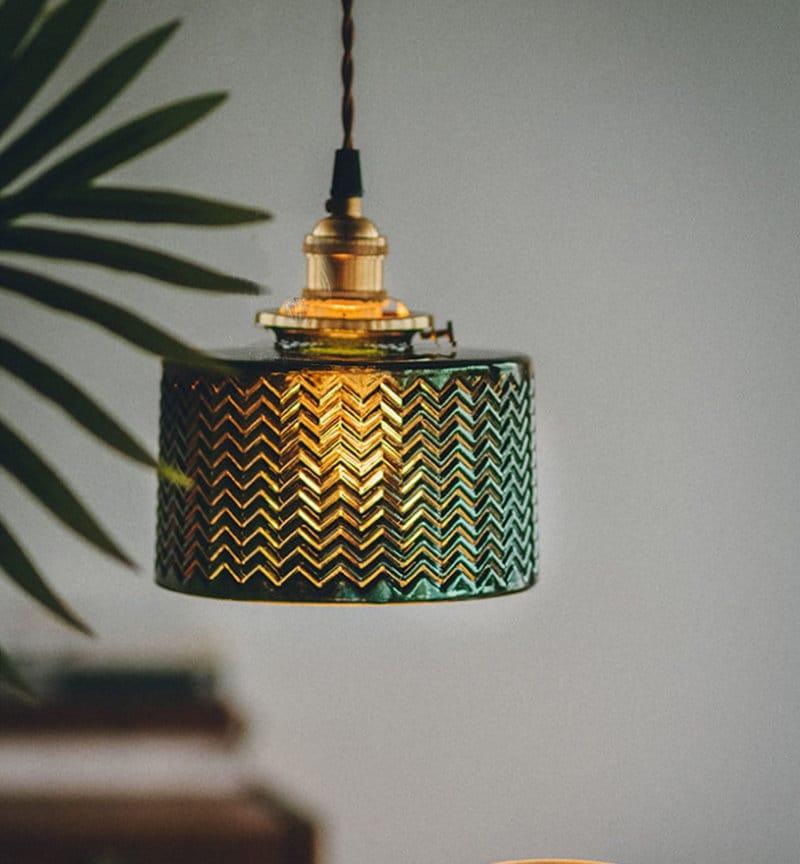 Lumora Green Glass Cylinder Pendant Light With LED Bulb Included