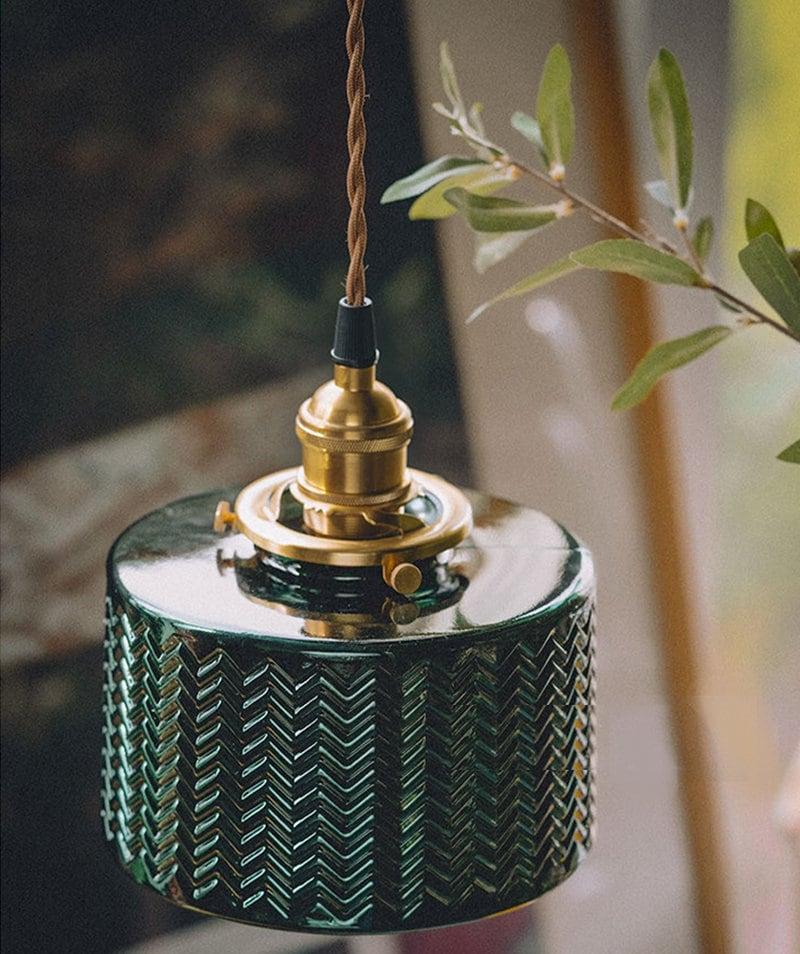 Lumora Green Glass Cylinder Pendant Light With LED Bulb Included