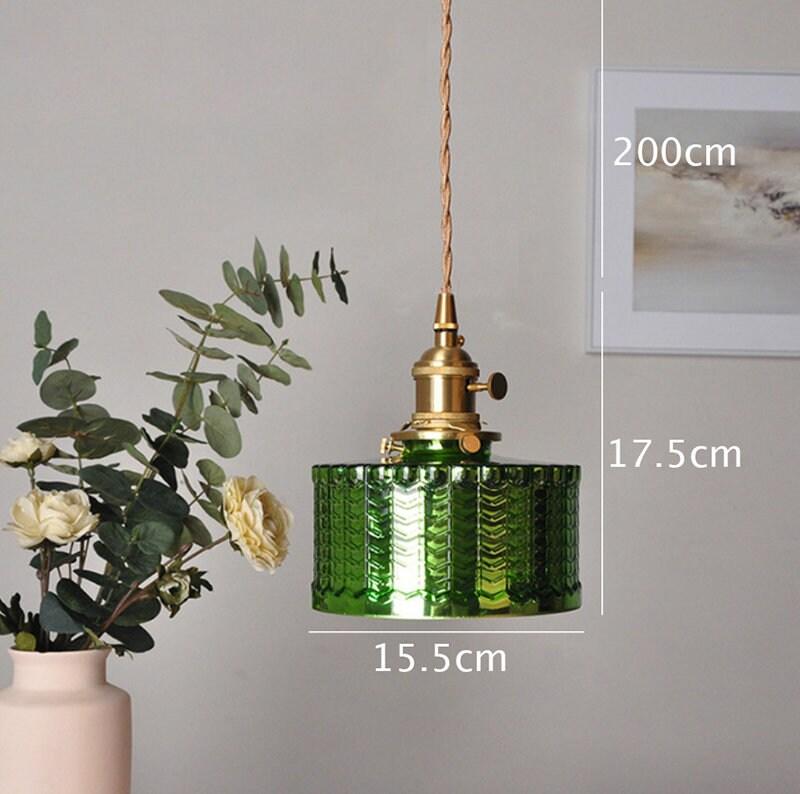 Lumora Green Glass Cylinder Pendant Light With LED Bulb Included