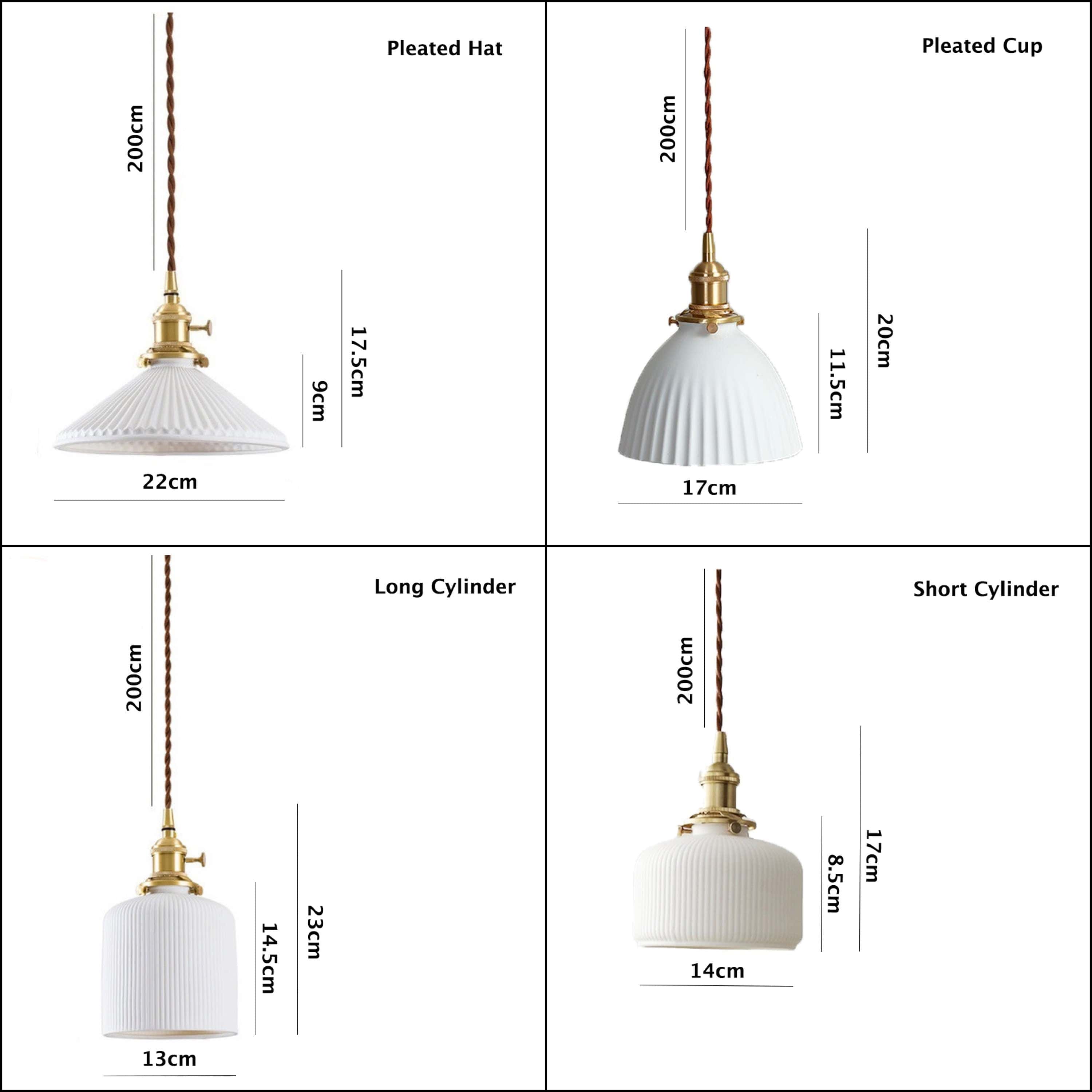 Japanese Short Cylinder Ribbed Ceramic LED Pendant Light