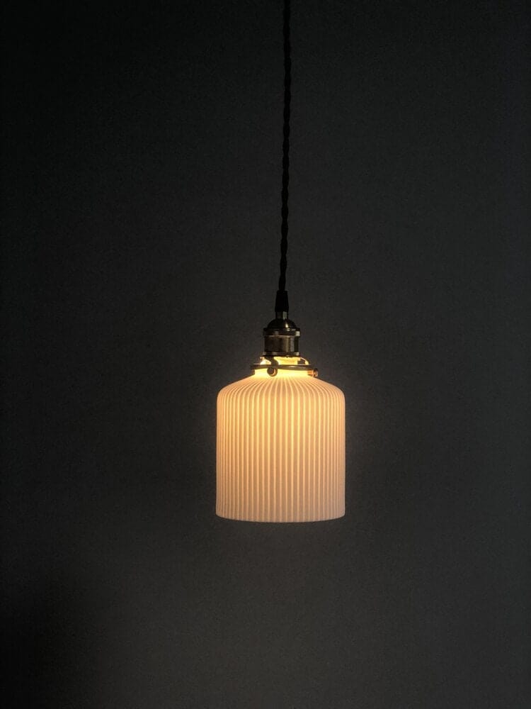 Japanese Short Cylinder Ribbed Ceramic LED Pendant Light
