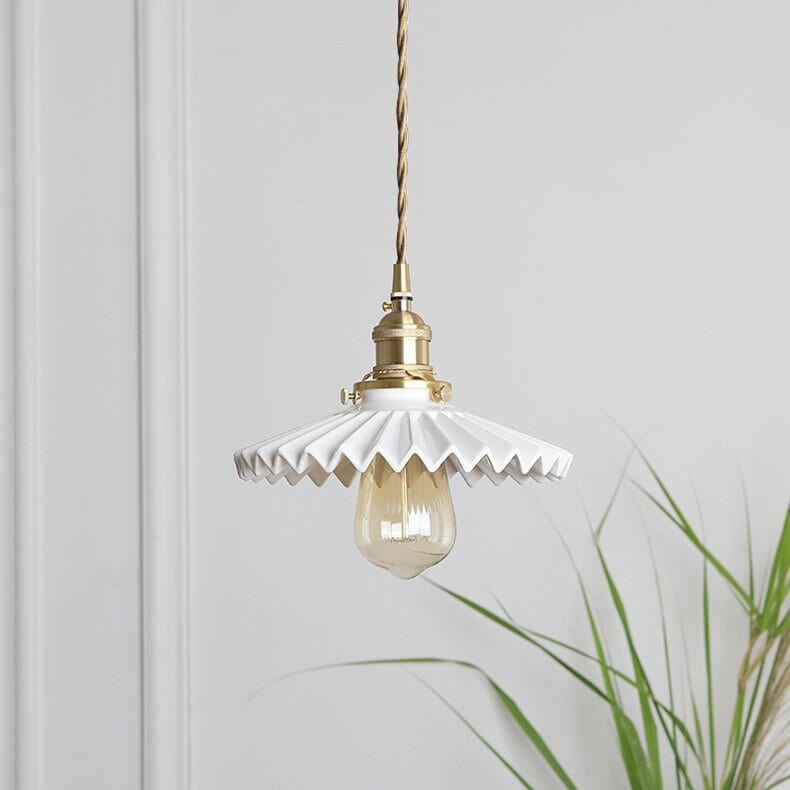 Aurela Glazed Ceramic Tutu Pendant Light in Art Deco Style with LED Bulb Included