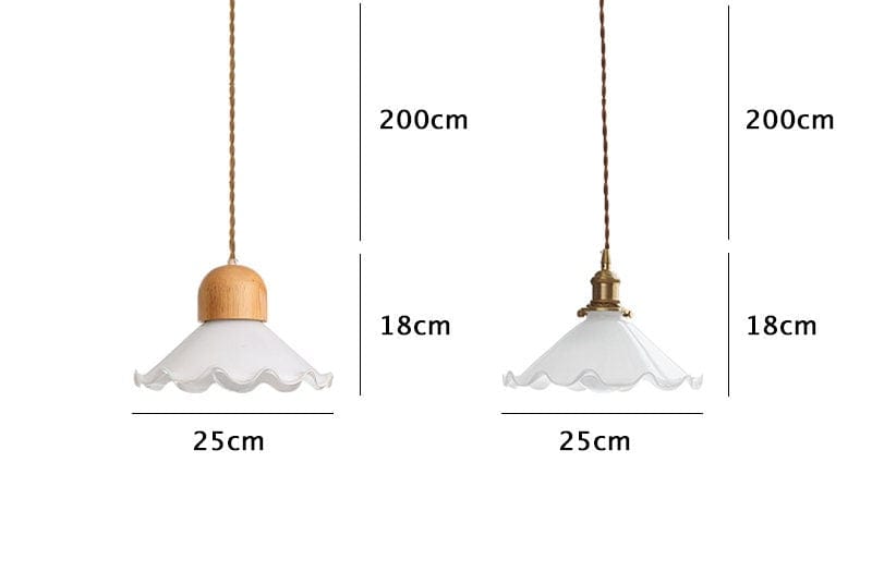 Opaline Glass Flower Pendant Light With Brushed Brass Or Oak Wood Holder