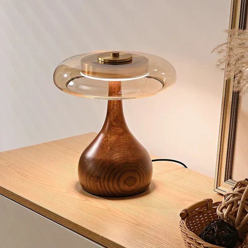 Lunara Table Lamp Collection 12W LED Brass Glass Ash Wood By Vrimlie