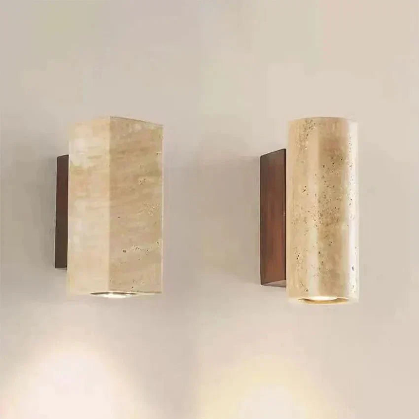 Solara Terra Wall Lamp Travertine And Wood Warm White LED