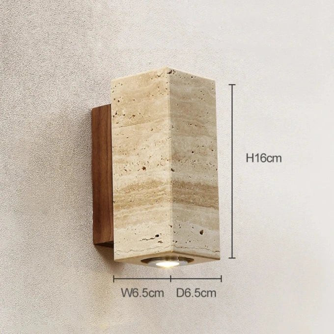 Solara Terra Wall Lamp Travertine And Wood Warm White LED