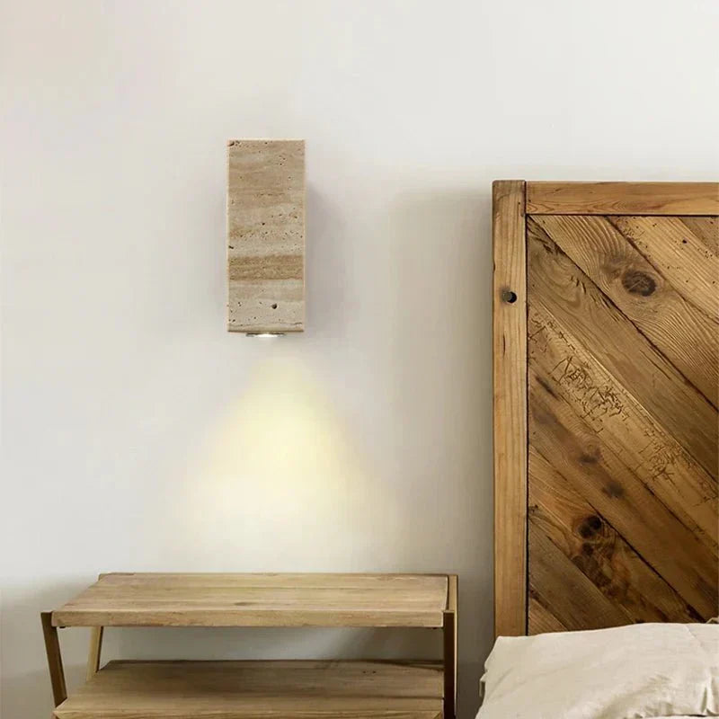 Solara Terra Wall Lamp Travertine And Wood Warm White LED