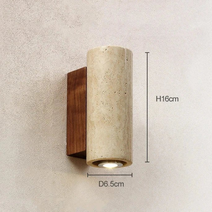 Solara Terra Wall Lamp Travertine And Wood Warm White LED