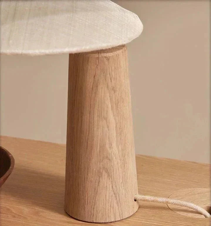 Aeron LED Table Lamp With Wood And Cloth Shade E27 Included